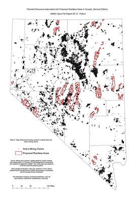 Map of Nevada showing sections in which there are active mining claims ...